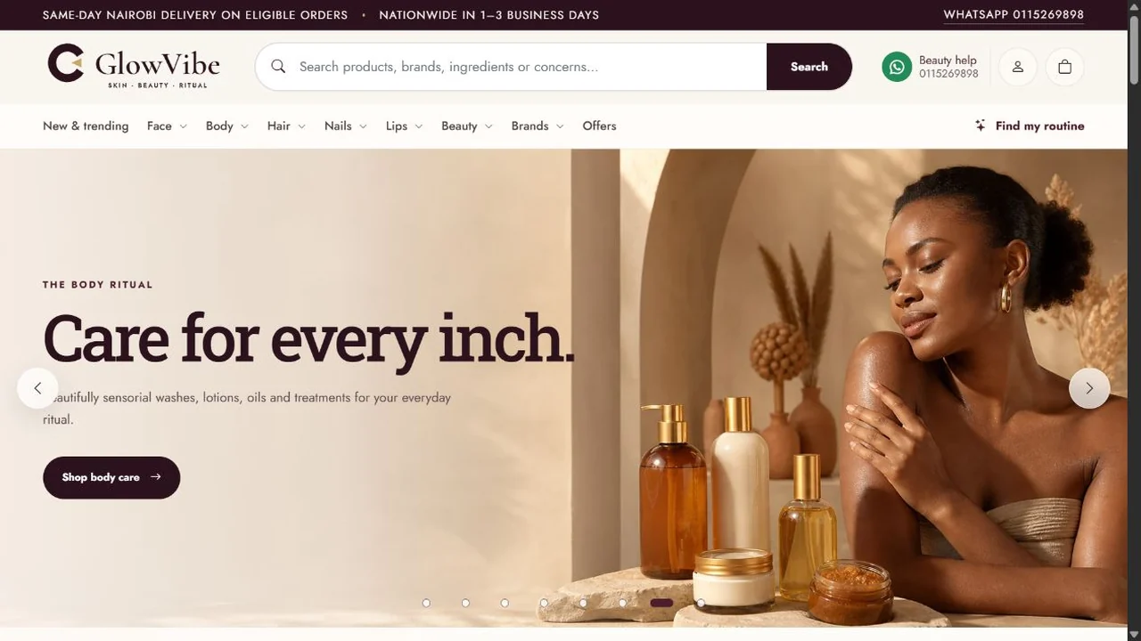 GlowVibe ecommerce homepage designed and developed by Autocode Studios